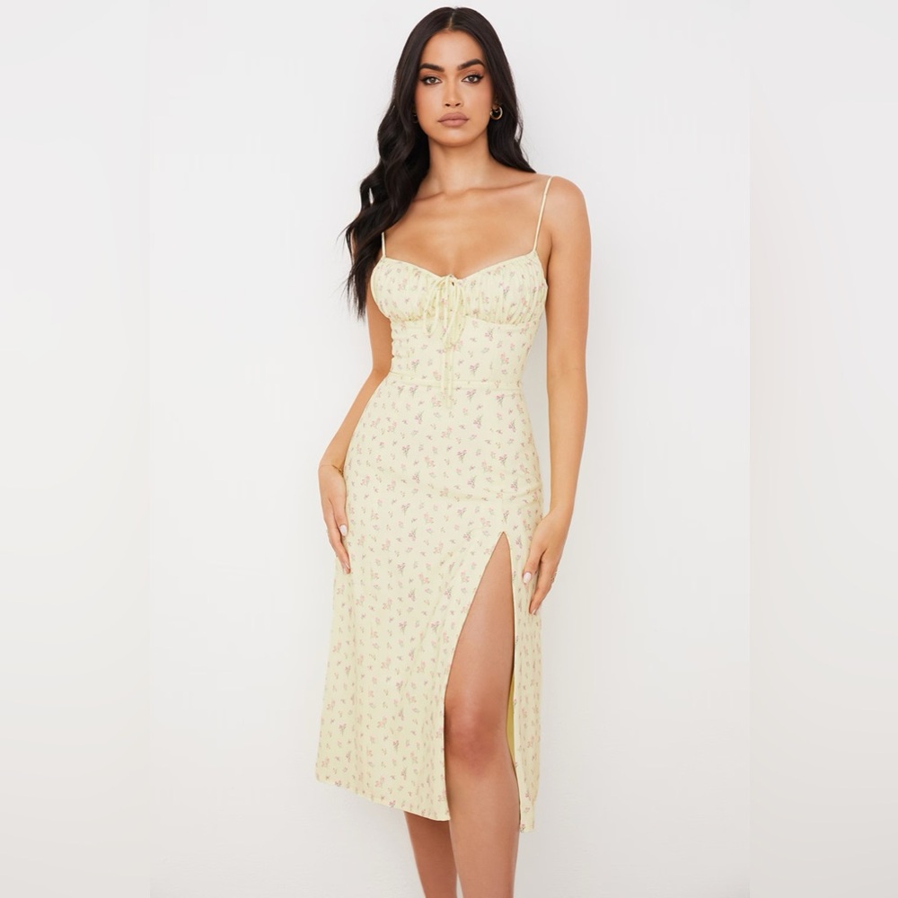 LEMON FLORAL BUSTIER MIDI DRESS House of CB